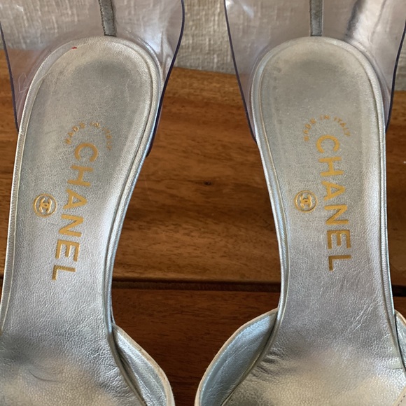 Vintage Chanel, Ballet pink and Lucite sandals with silver leather detail - Picture 7 of 8